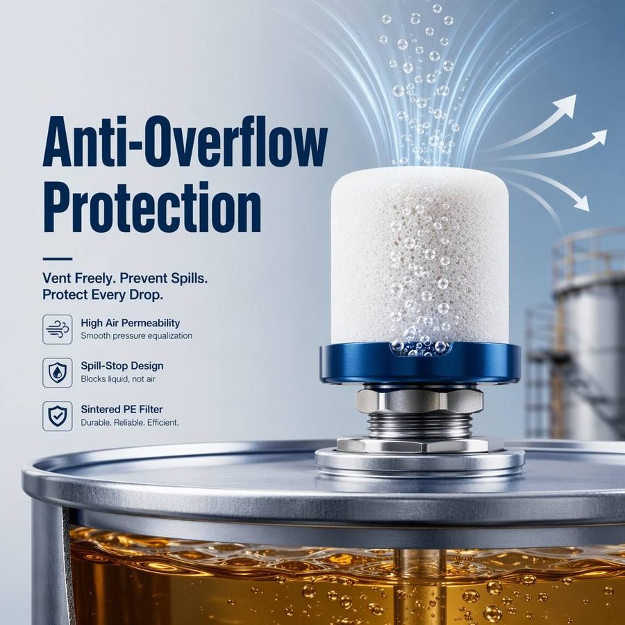 Sintered PE Breather Vent Filter Anti-Overflow Cap for Oil Drum Tank